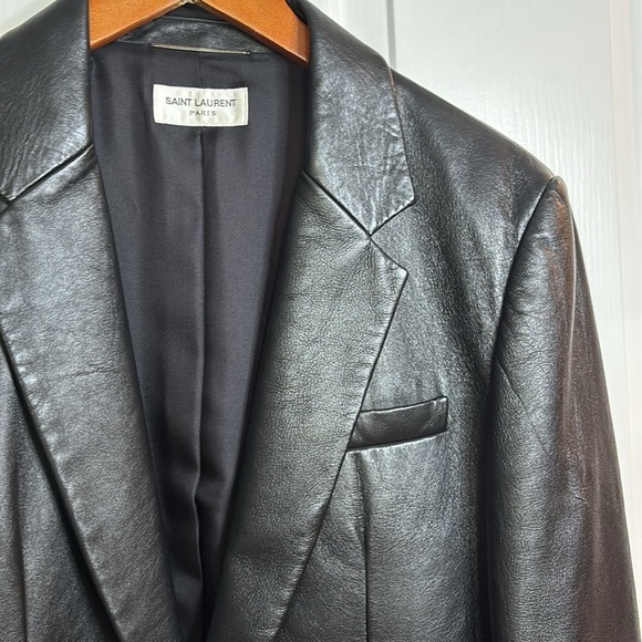 EUC SAINT LAURENT women’s black leather blazer size 48 - Picture 4 of 11
